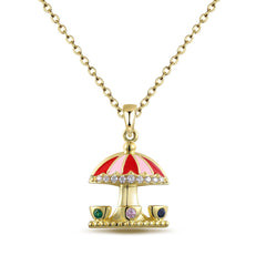 Cartoon Colourful Zircon Sunshade Pendant Silver Necklace for Women