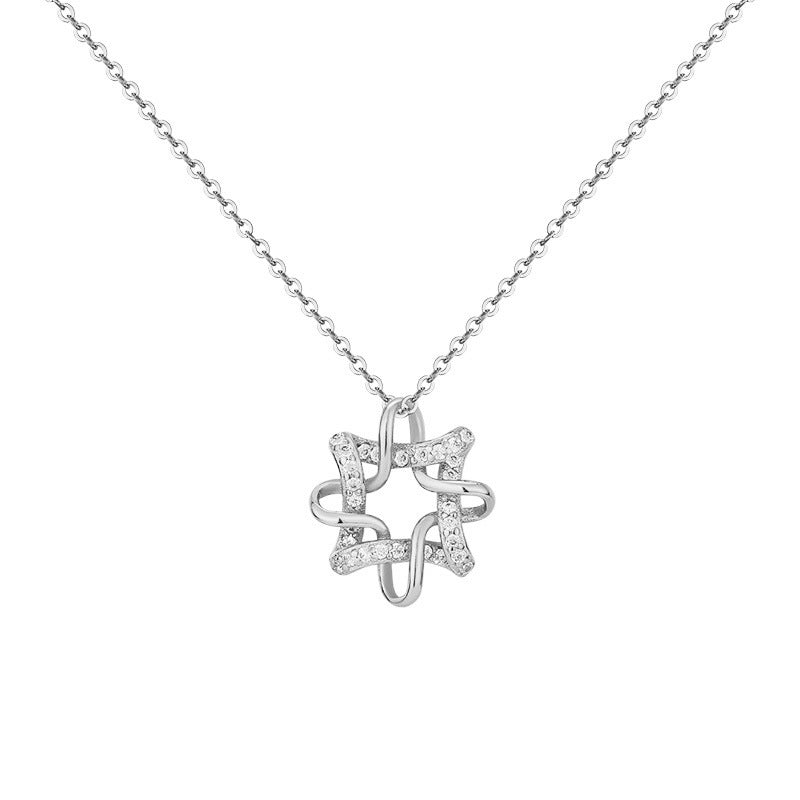 Zircon Chinese Knot Pendant Silver Necklace for Women