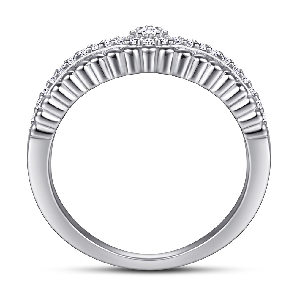Round Zircon Modern Split Shank Silver Ring