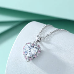 Heart with Pink Zircon Pendant Silver Necklace for Women