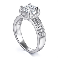 Oxhead Prongs Round Cut Zircon Cathedral Silver Ring