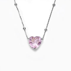 Barbie Pink Zircon Heart Pendants 925 Silver Collarbone Necklace for Women