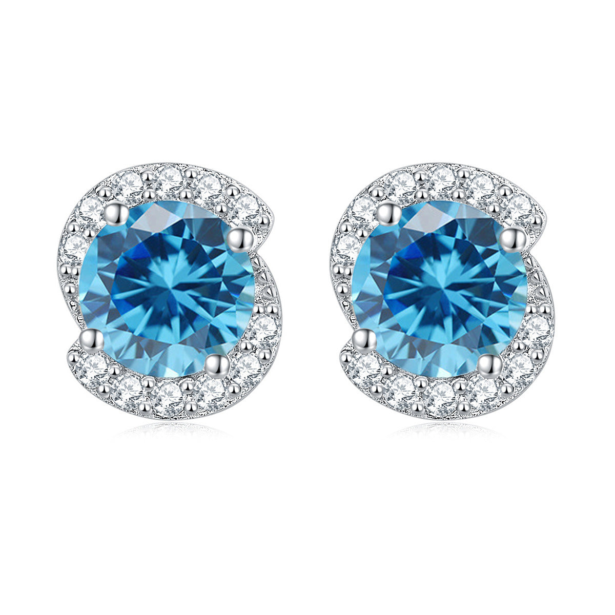 Rotate Shape with Round Zircon Silver Studs Earrings for Women