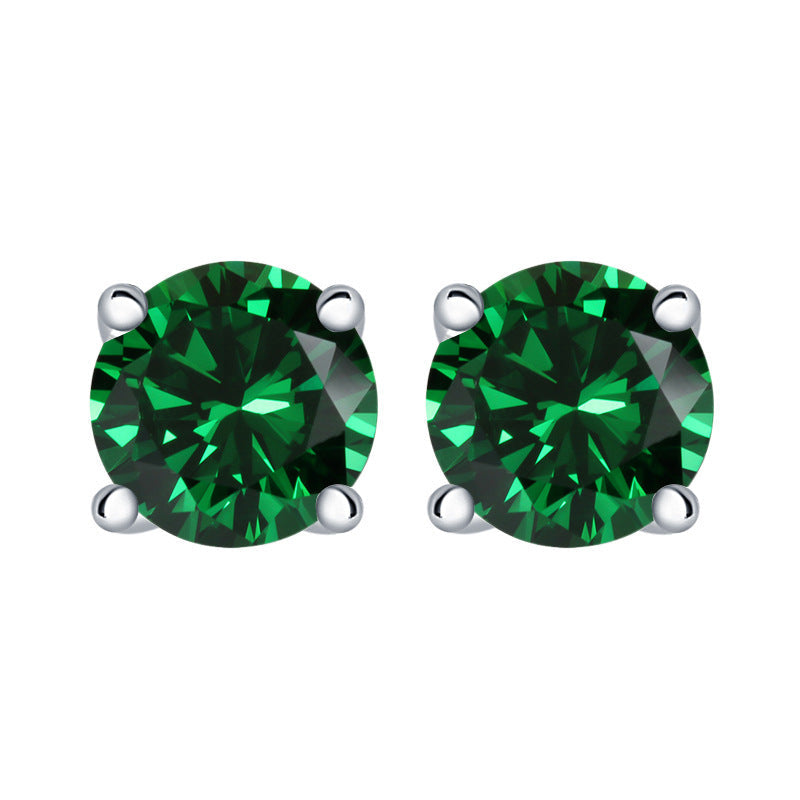 Colourful Round Zircon Silver Studs Earrings for Women