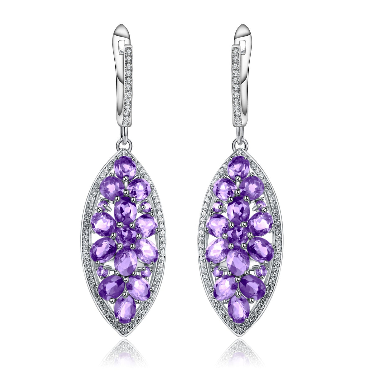 Natural Amethyst Marquise Shape Silver Drop Earrings for Women