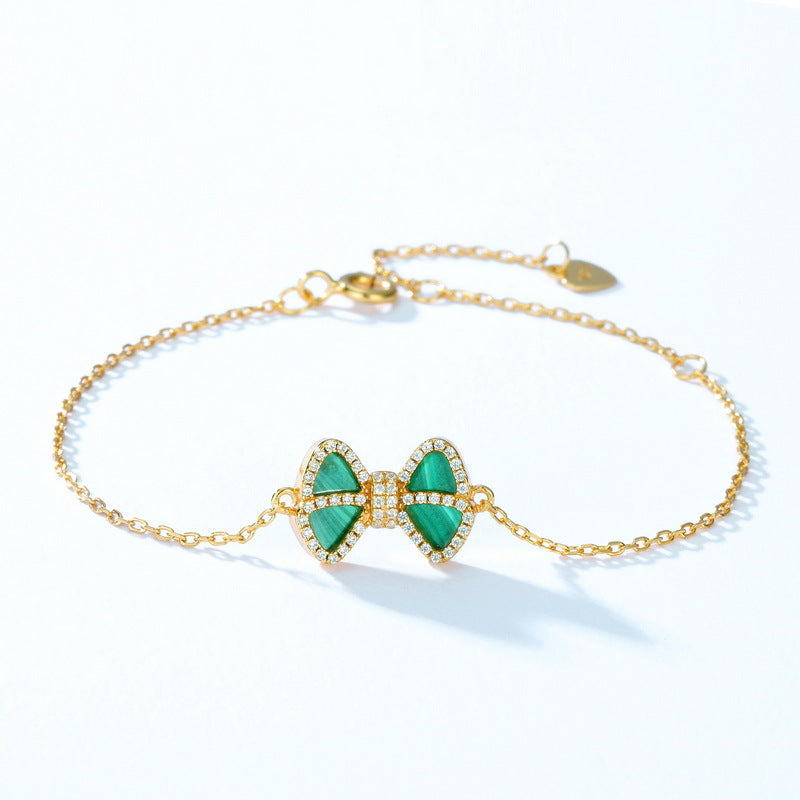 Zircon Malachite Bowknot Sterling Silver Bracelet