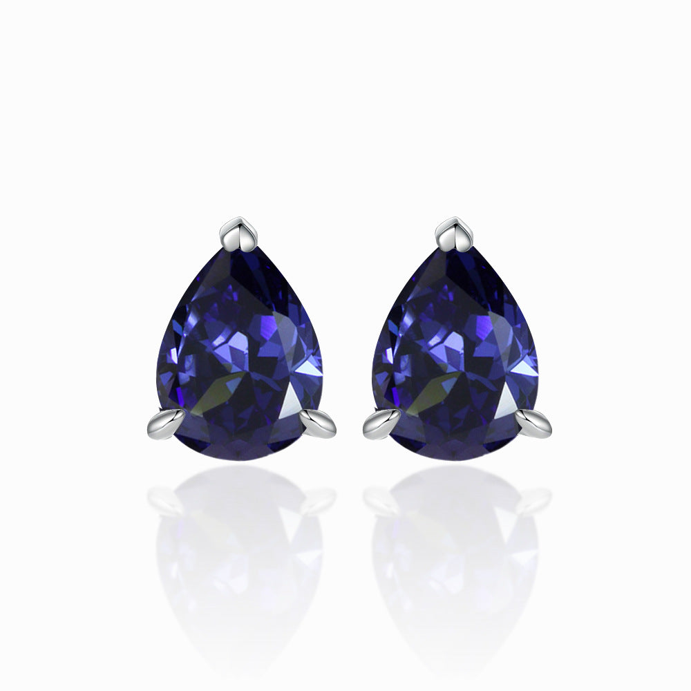 Three Prongs Pear Drop Zircon Silver Studs Earrings for Women