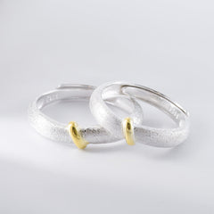 Gold Colour Silk Knot Sandblasting Silver Couple Ring for Women