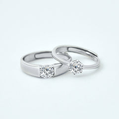 Single Round Zircon Wedding Silver Couple Ring