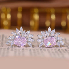 Barbie Pink Zircon Ice Cut Silver Studs Earrings for Women