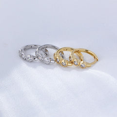 Three Zircon Silver Hoop Earrings for Women
