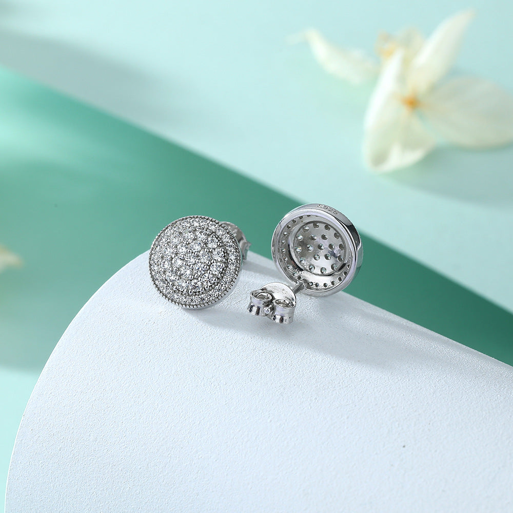 Full Zircon Three Laps Round Silver Studs Earrings for Women