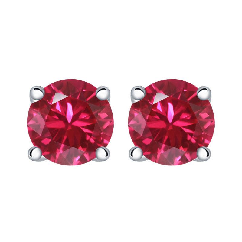 Colourful Round Zircon Silver Studs Earrings for Women