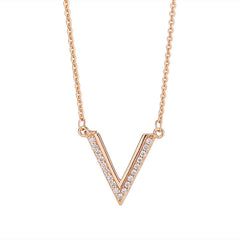 Zircon V-shaped Pendant Silver Necklace for Women