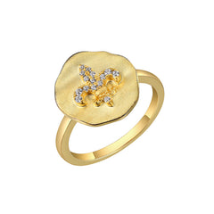 Zircon Flower Pattern Irregular Circle Silver Ring