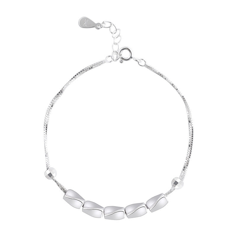 Twisted Small Blocks Double Layered Sterling Silver Bracelet