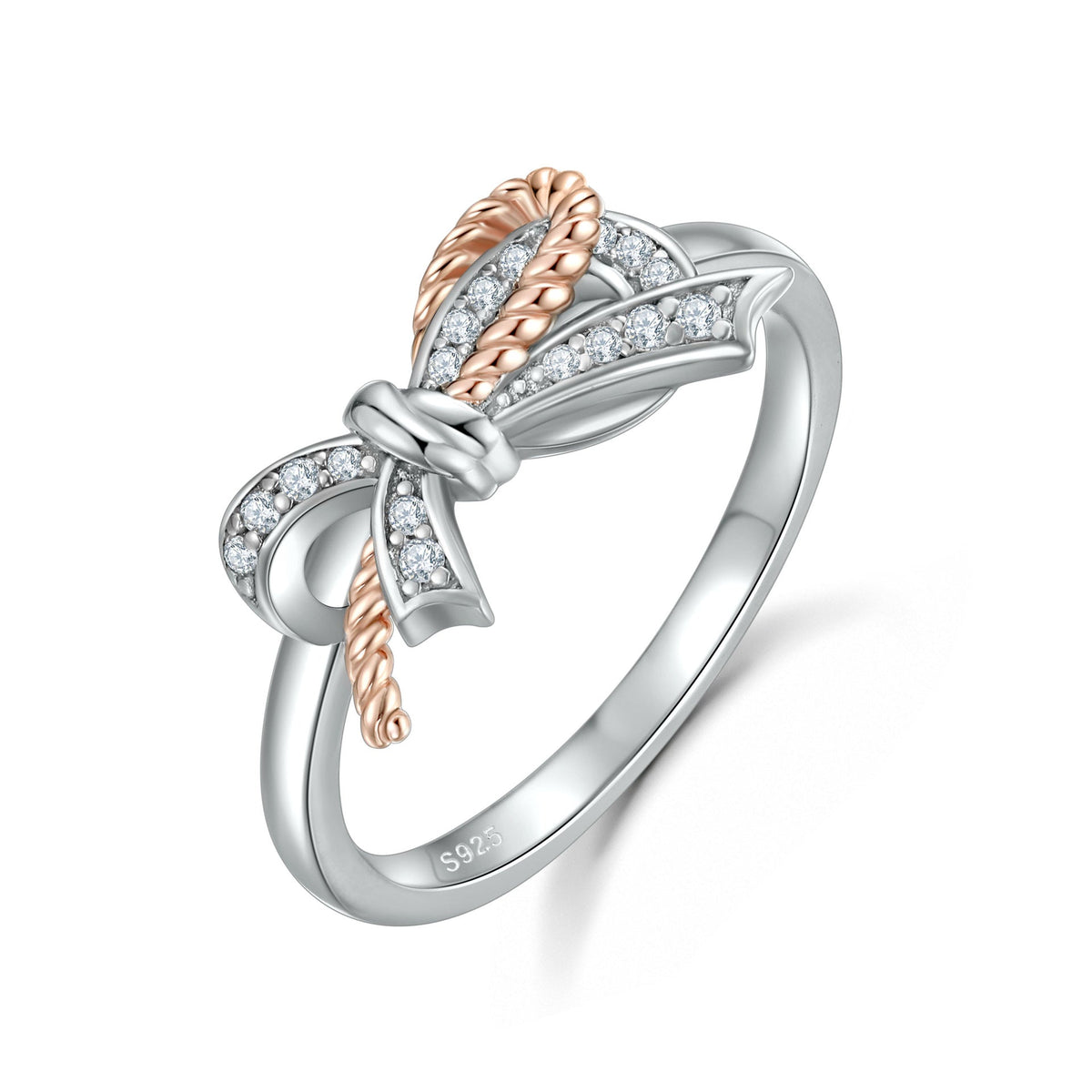 Zircon Bowknot Hemp Rope Sterling Silver Ring