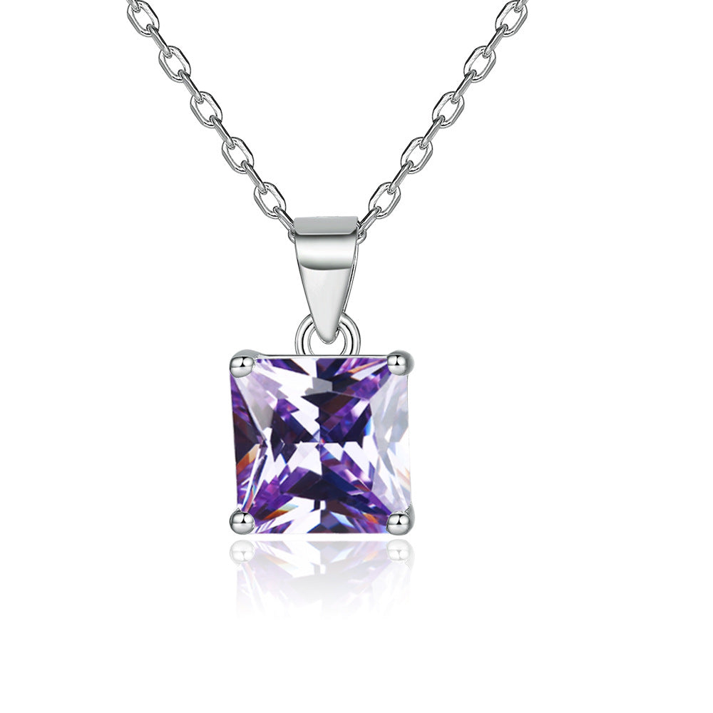 Princess Cut zircon pendant silver necklace for women