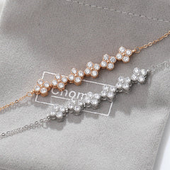 Zircon Four-leaf Clover Beading Silver Bracelet for Women