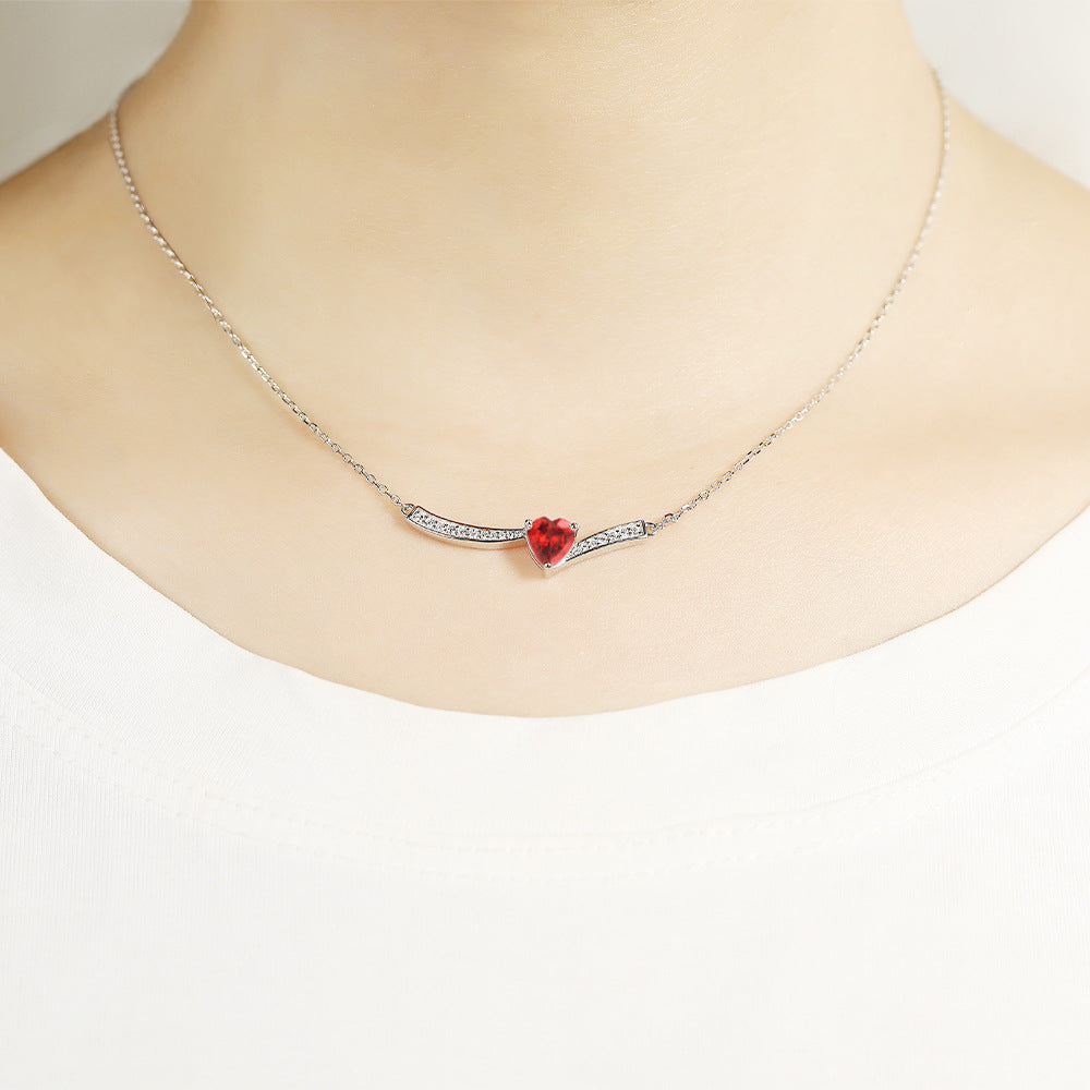 Heart-shape Zircon Pendant Silver Necklace for Women