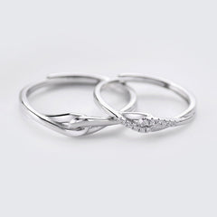 Romantic Interlaced Buckle Silver Couple Ring