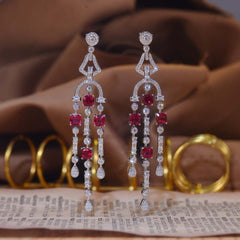 Tassels Lab-Created Ruby Silver Drop Earrings