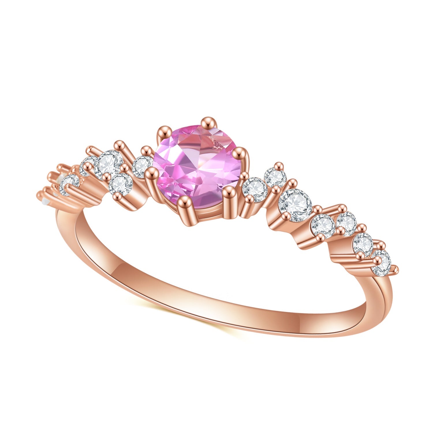 S925 Sterling Silver Inlaid Barbie Pink Gem Rose Gold Colour Ring for Women