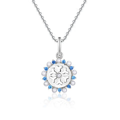 (Pendant Only) Snowflake with Blue Zircon and Pearl Silver Pendant for Women