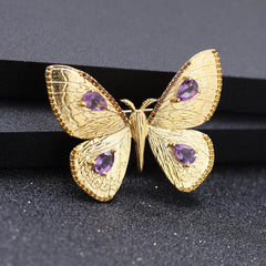 Palace Style Inlaid Colourful Gemstones Brooch Pendant Dual-use Design Butterfly Silver Necklace Pendant for Women