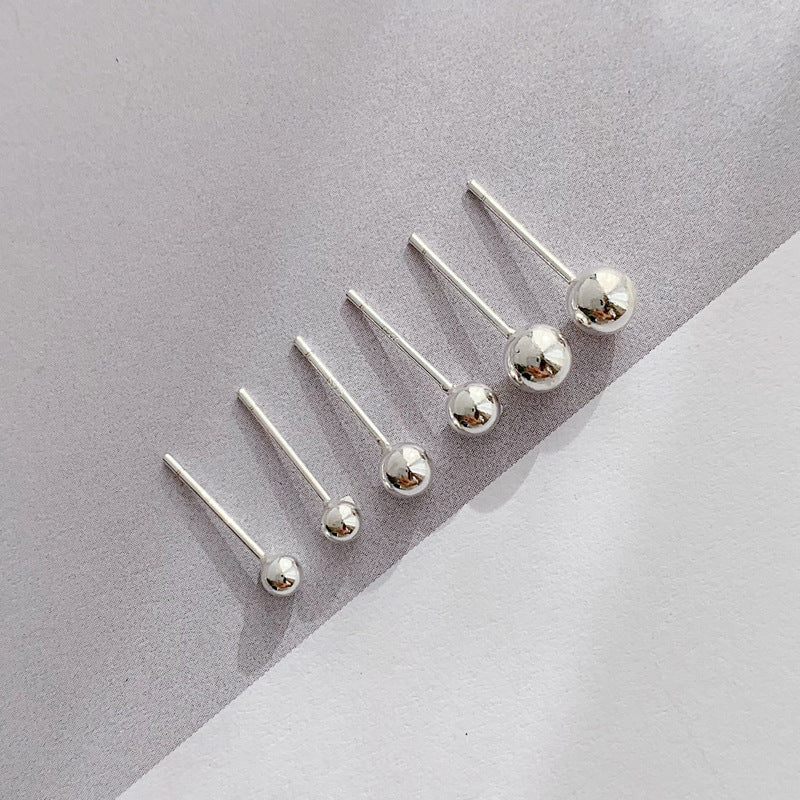 Small Round Bead Silver Studs Earrings for Women