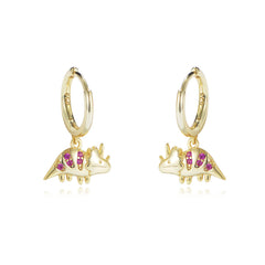 Red Zircon Dinosaur Silver Drop Earrings for Women
