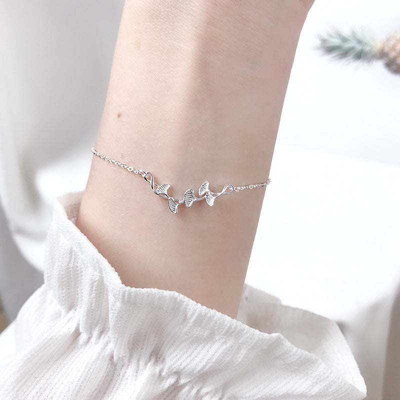 Ginkgo Leaf Silver Bracelet for Women