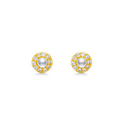 Small Freshwater Pearl Soleste Halo with Zircon Silver Stud Earrings for Women