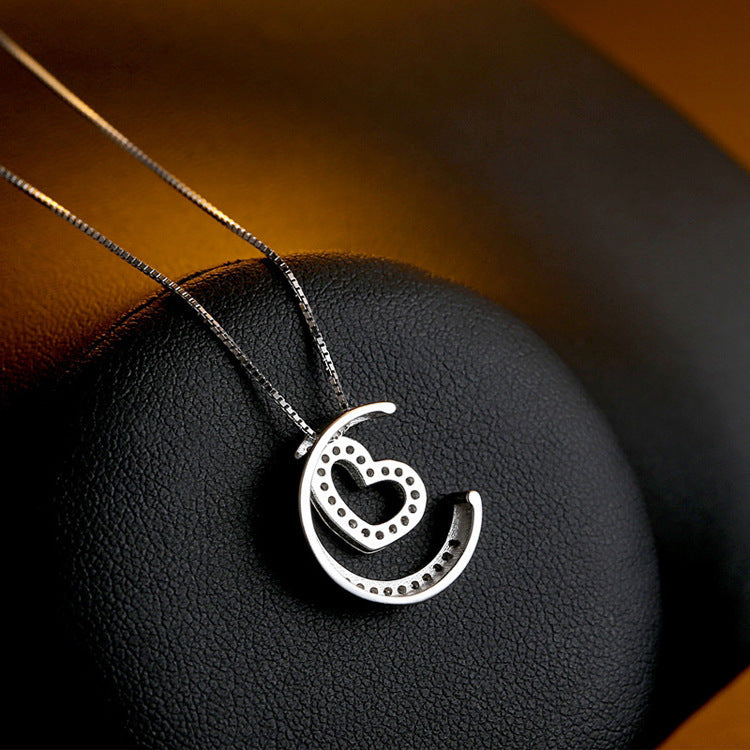 (Pendant Only) Valentine's Day Gift Zircon Moon Love Silver Pendant for Women