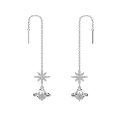 Pearl Planet with Zircon Octagonal Star Ear Line Silver Drop Earrings for Women