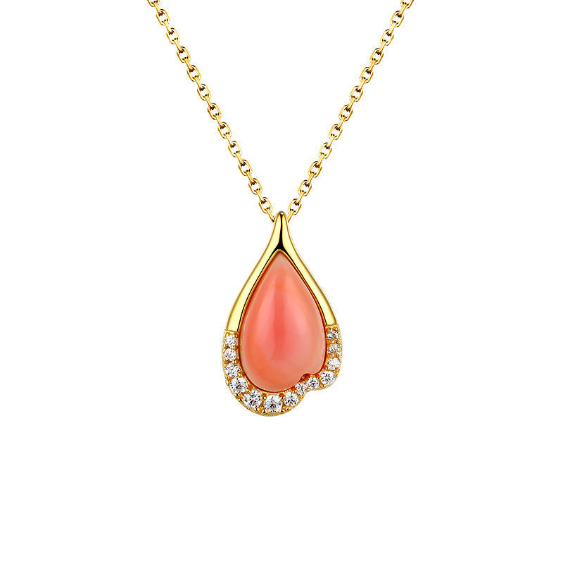 Water Drop Pink Mother-of-pearl with Zircon Silver Necklace for Women