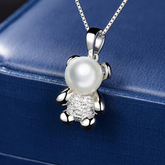 (Pendant Only) Pearl Bear Silver Pendant for Women