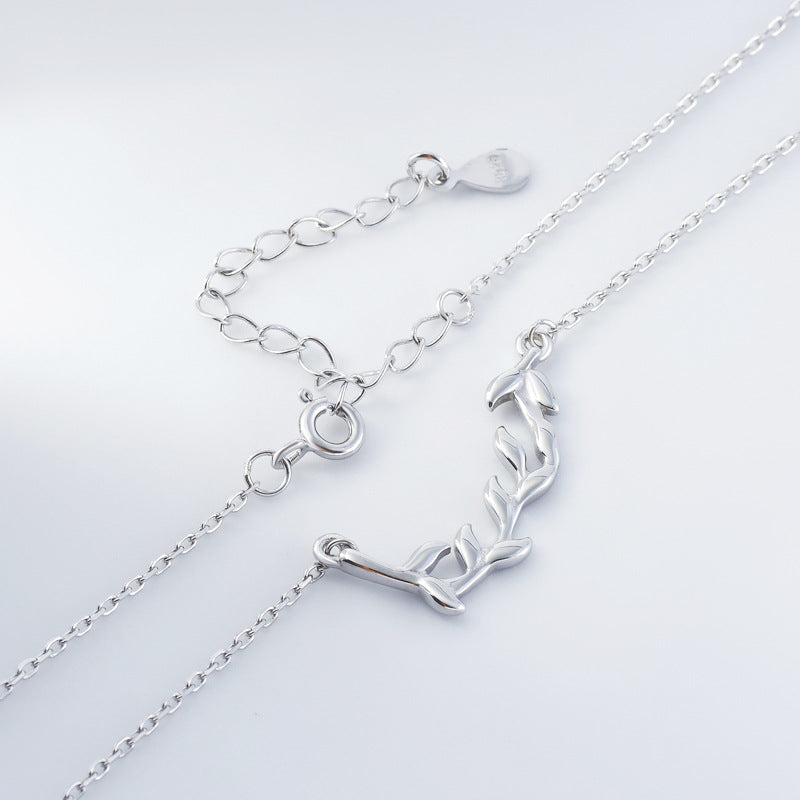 Branch Leaf Pendant Silver Necklace for Women