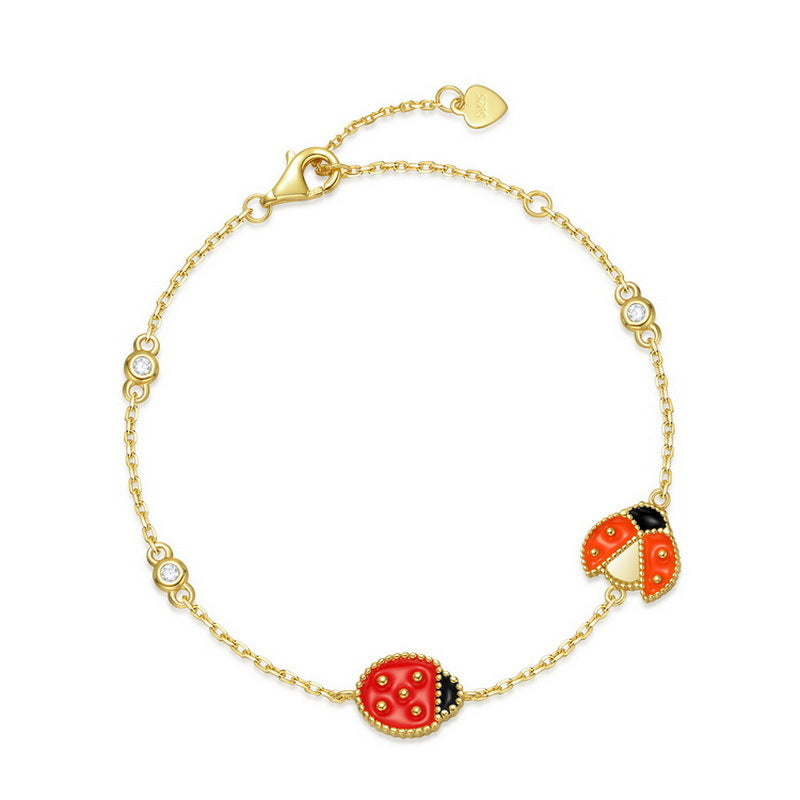 Ladybug and Zircon Sterling Silver Bracelet