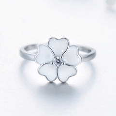 S925 Silver Elegant Four-leaf Clover Simple Ring Female Enamel Drops Fashion Ins Japan and South Korea Small Fresh Ring Jewelry