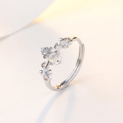 Round Moonstone with Zircon Silver Ring