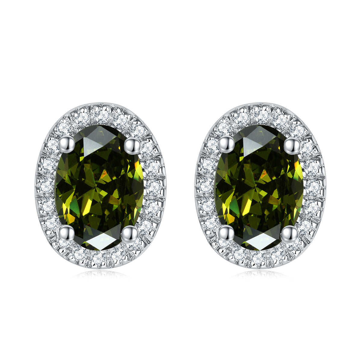 Oval Zircon Soleste Halo Silver Studs Earrings for Women