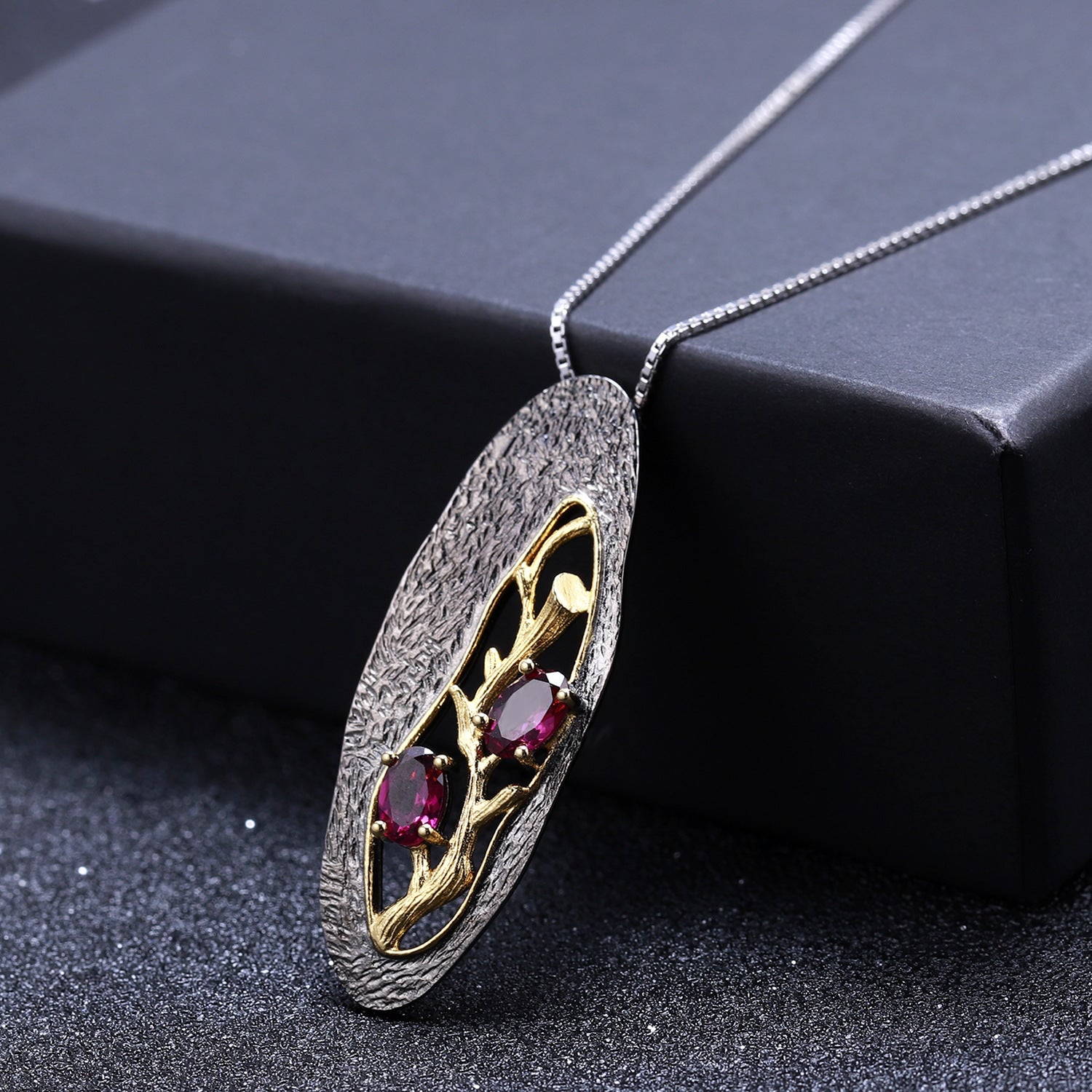 Secret Garden Design Natural Colourful Gemstone Pendant Sterling Silver Necklace for Women