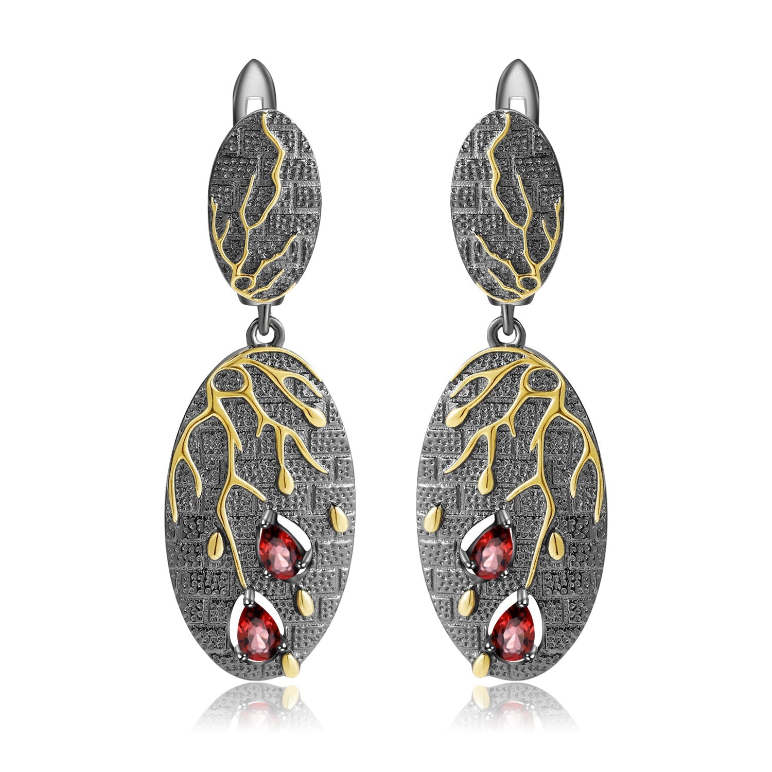 Georgia Premium Style Inlaid Natural Colourful Gemstones Fallen Leaves Oval Shape Sterling Silver Drop Earrings for Women