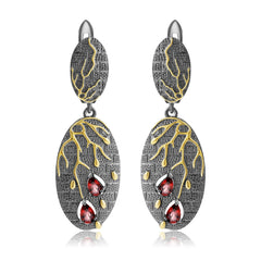 Georgia Premium Style Inlaid Natural Colourful Gemstones Fallen Leaves Oval Shape Sterling Silver Drop Earrings for Women