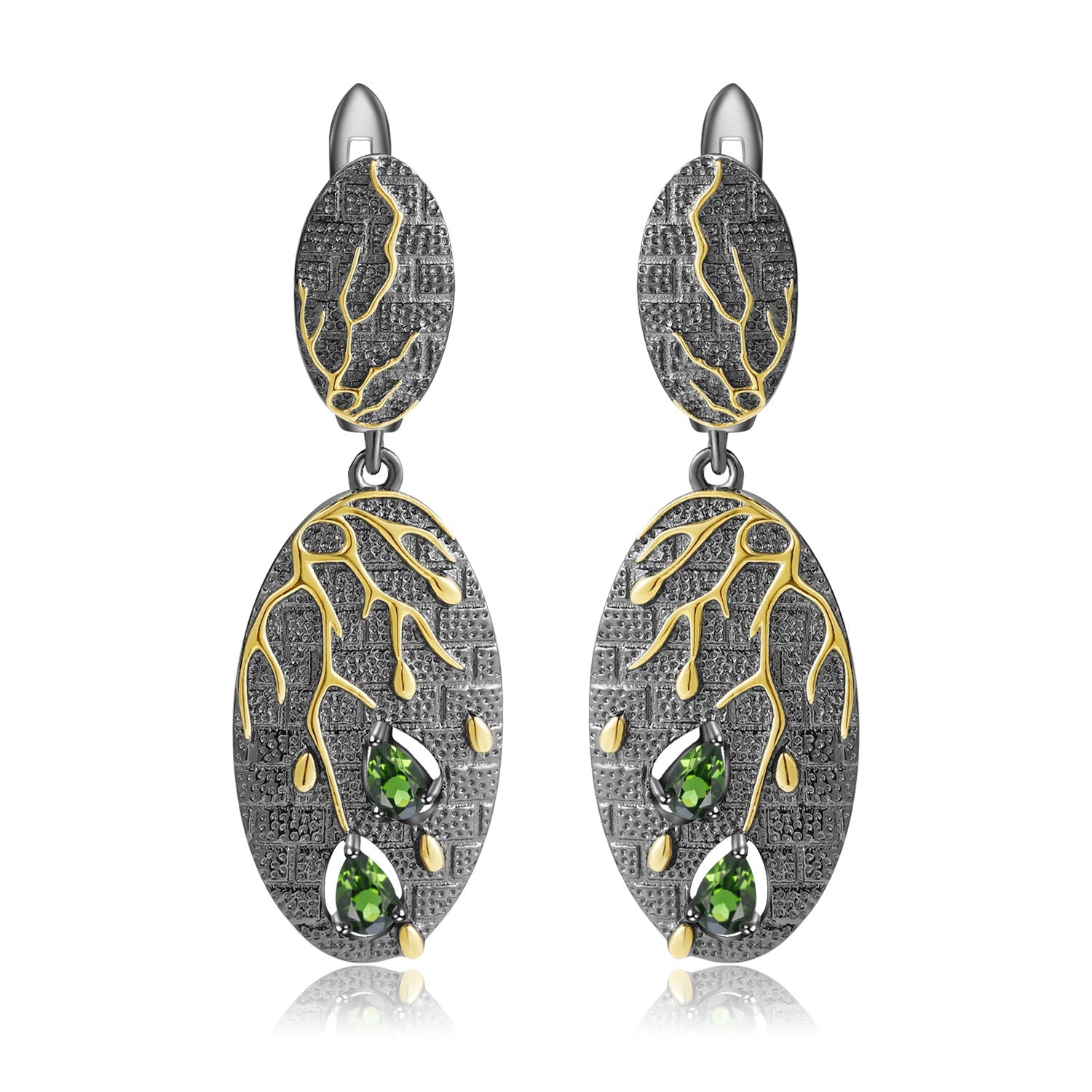 Georgia Premium Style Inlaid Natural Colourful Gemstones Fallen Leaves Oval Shape Sterling Silver Drop Earrings for Women