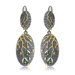 Georgia Premium Style Inlaid Natural Colourful Gemstones Fallen Leaves Oval Shape Sterling Silver Drop Earrings for Women