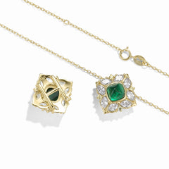 Green Nanometer Stone Marquise Shape Zircon Square Sterling Silver Necklace