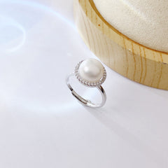 Natural Pearl Soleste Halo Silver Ring for Women