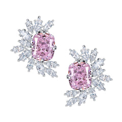 Barbie Pink Zircon Ice Cut Silver Studs Earrings for Women